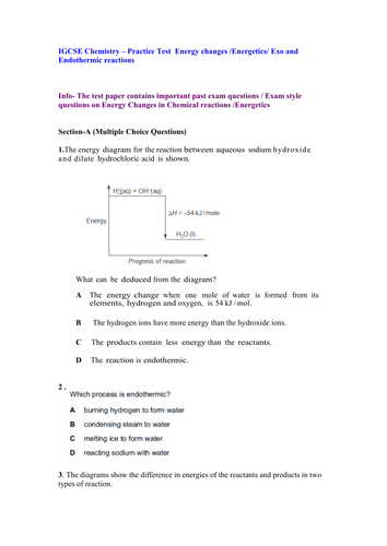 IGCSE-Chemistry---Practice-����Vlogt--Energy-changes / Exam style questions and Ans Key