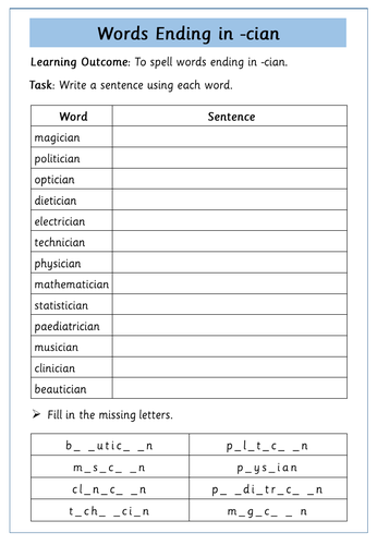 cian suffix - /dʒ/ sound | Teaching Resources