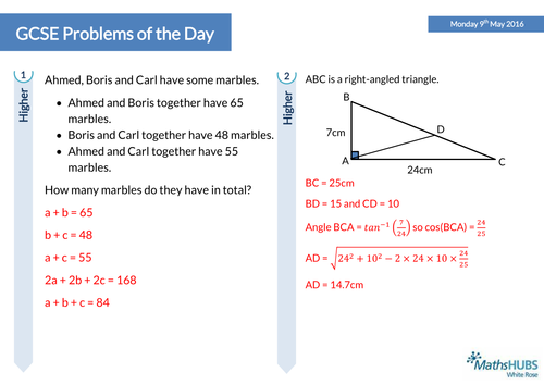 GCSE Problem Solving Questions of the Day - 9th May | Teaching Resources