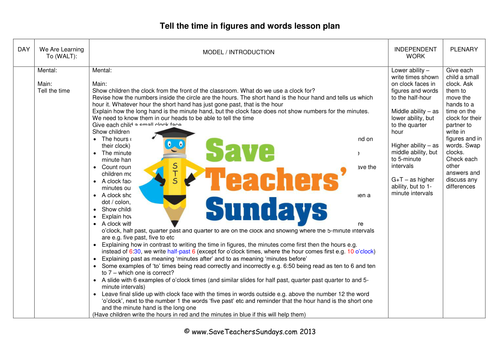 Telling Time in Numbers and Words KS1 Worksheets, Lesson Plans and PowerPoint