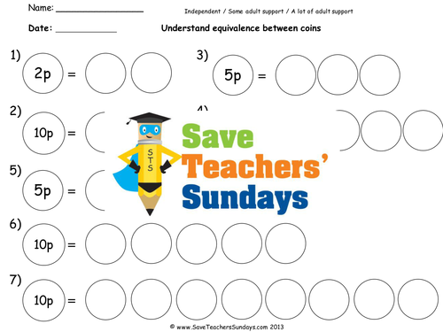 Equivalent Coins KS1 Worksheets, Lesson Plans andPowerPoint | Teaching