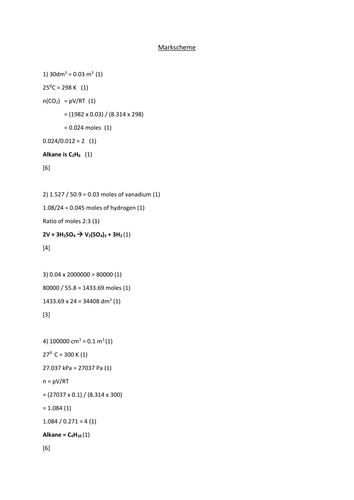 Exam style calculations for module 2 of new OCR Chemistry A Level