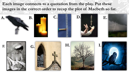 Macbeth  (Acts 1-3)  quotation and imagery activity & worksheet   KS3, KS4