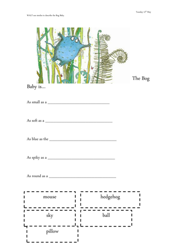 Bog Baby similie worksheet