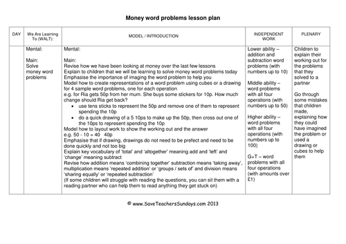 teaching money ks1 lesson plans