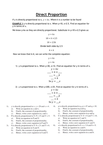 Direct Proportion Scaffolded Worksheet | Teaching Resources