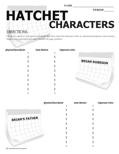HATCHET Characters Organizer (by Gary Paulsen) | Teaching Resources