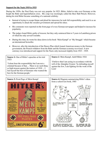 Why did support for the Nazi Party increase 1923 - 1932?