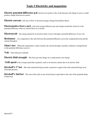 IB Physics Topic 5: Electricity and Magnetism