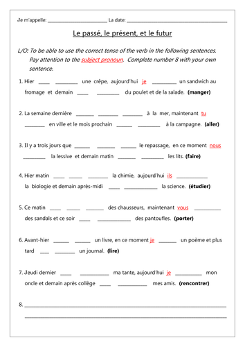 FRENCH - Le Passé, Le Présent et Le Futur tenses - Revision ...