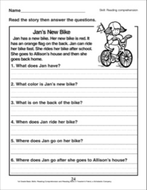 English comprehension worksheet for Kindergarten and Grade ...