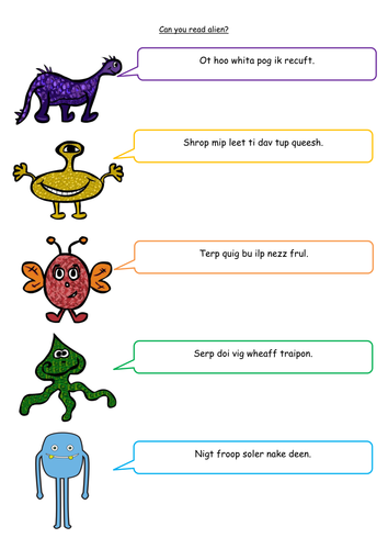 Exciting phonics screening fun - read and write alien sentences and play memory and snap