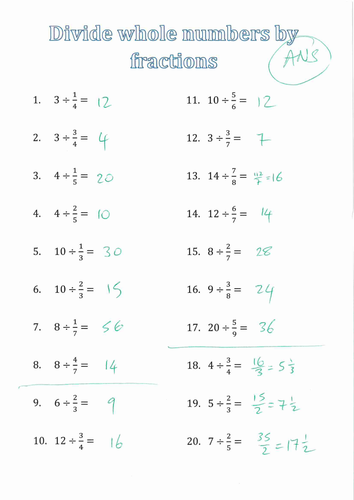 Divide Whole Number By A Fraction | Teaching Resources