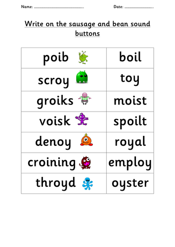Phonics /oi/ /oy/ family real and alien words