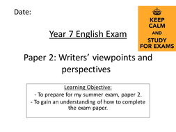 Year 7 English Exam Papers 1 & 2 | Teaching Resources