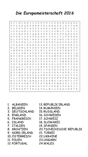 euro 2016 countries wordsearch and crossword by rooney33 teaching