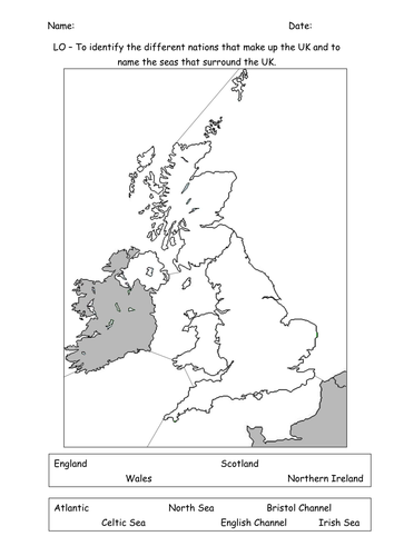 Label the UK seas and world oceans