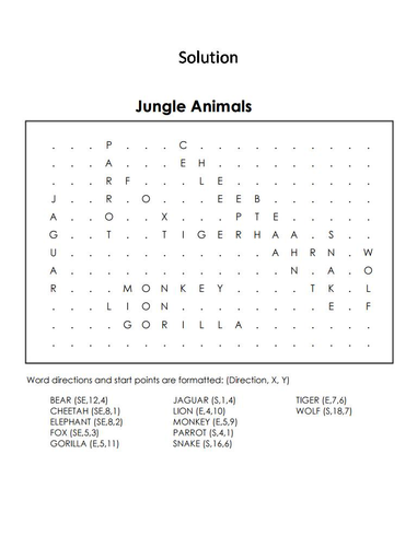 jungle animals word search coloring book teaching resources