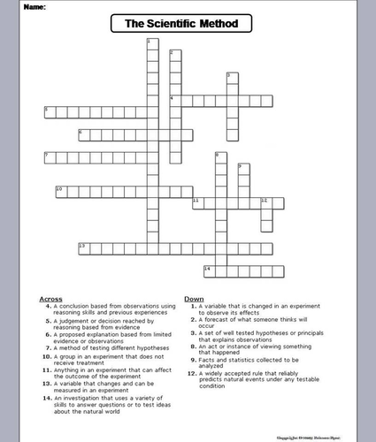 Scientific Method Crossword Puzzle Teaching Resources