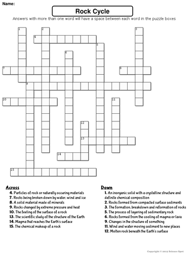 Rock Cycle Crossword Puzzle | Teaching Resources