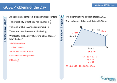 GCSE Problem Solving Questions of the Day - 18th May | Teaching Resources
