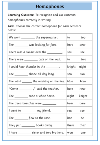 year 2 homophones worksheet teaching resources