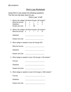 Ohm's Law Calculations Worksheet | Teaching Resources