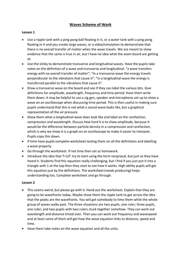 New AQA GCSE - Waves Scheme of Work