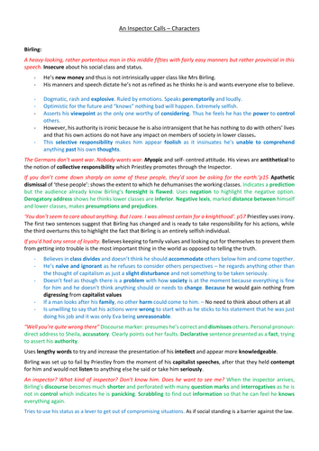 An Inspector Calls – A* Character Analysis