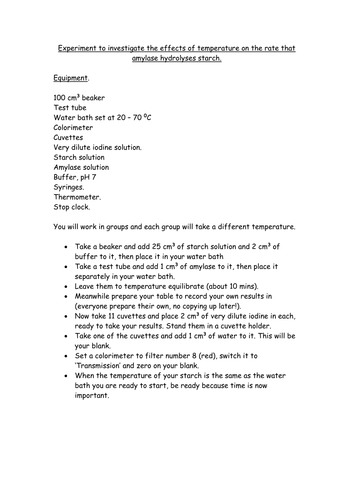 Investigating the effect of temperature on amylase