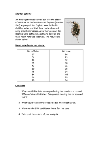 Calculating statistical significance; effect of caffeine on heart rate of Daphnia