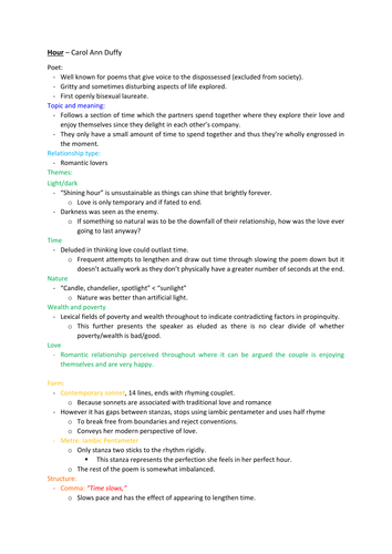 Hour by Carol Ann Duffy - summary and analysis