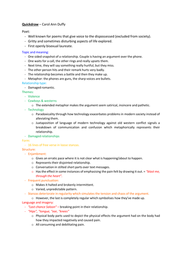 Quickdraw by Carol Ann Duffy - summary and analysis