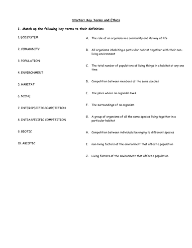 Ecology key terms and ethics