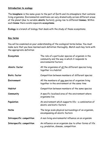 Ecology key terms summary