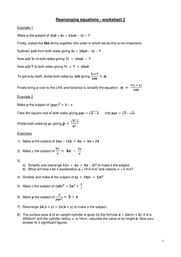 Rearranging equations - worksheet 2 | Teaching Resources