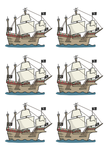 Label a pirate ship. 