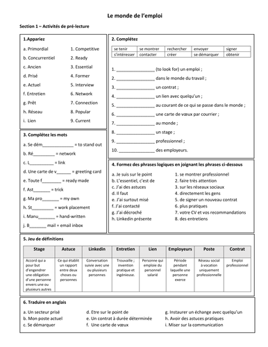 A-level French unit 2 The World of Work