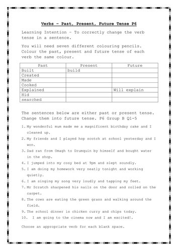 verb tense worksheet teaching resources