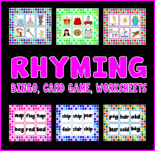 RHYMING RESOURCES EYFS KS1 - LETTERS SOUNDS BINGO, CARD GAMES, WORKSHEETS