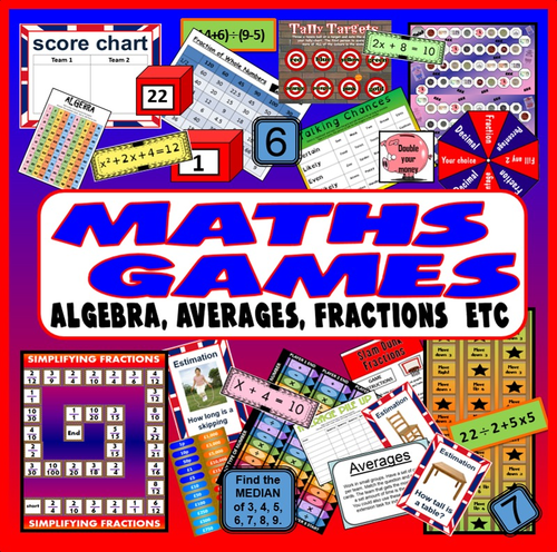 MATHS BOARD GAMES & ACTIVITIES TEACHING RESOURCE KS2-4 ALGEBRA FRACTIONS ETC