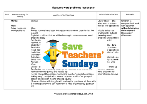 Measurement Word Problems KS2 Worksheets, Lesson Plans, PowerPoint, Model and How to Tick Sheet