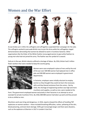 The Role of Women in World War One | Teaching Resources