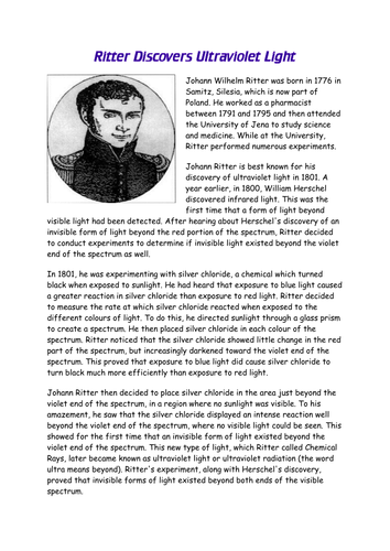Edexcel P1 - Herschel and Ritter - Infra red and ultra violet discovery ...