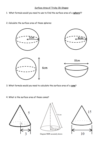 Surface Area of Cones and Spheres | Teaching Resources