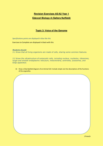 Revision booklet for Edexcel Biology A Topic 3 - Voice of the Genome.