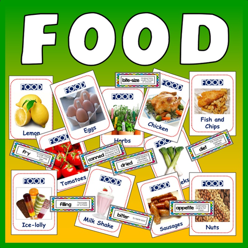 350 FOOD FLASHCARDS - DISPLAY TERMS SCIENCE TECHNOLOGY KS2-4 HEALTHY EATING
