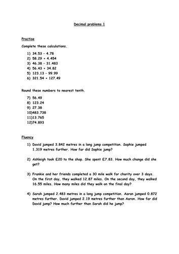 Year 5 Decimal problems