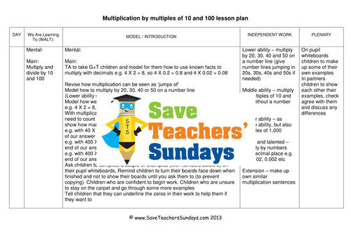Multiplying by Mutiples of 10 of  KS2 Worksheets, Lesson Plans and PowerPoint