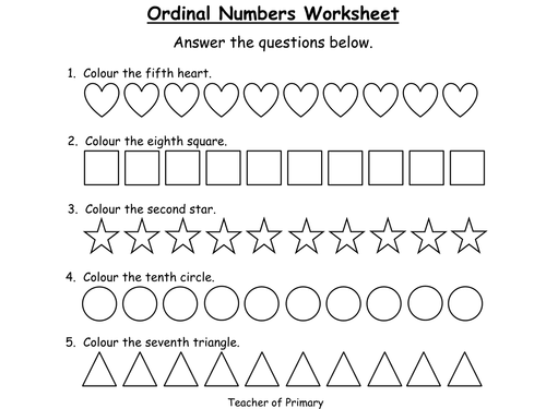 ordinal numbers powerpoint presentation and worksheets